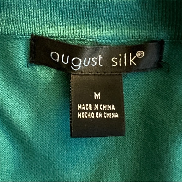 August Silk Green Ruched Long Sleeve Tee Silk Blend Soft and Comfy Size M - Picture 5 of 6